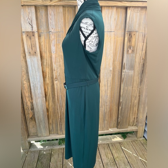 Lauren Ralph Lauren Belted Jersey Mock Neck Green Dress size 8. - Picture 7 of 11